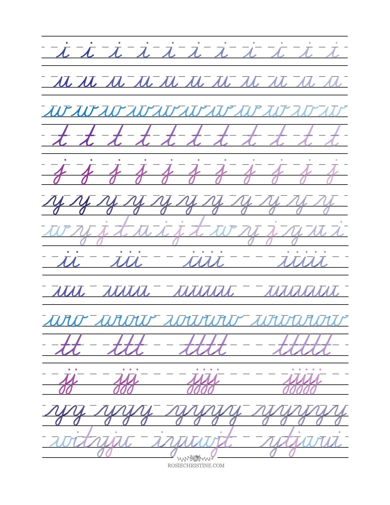 Cursive Lowercase Group 2 – Advanced Worksheet – Rosie Christine